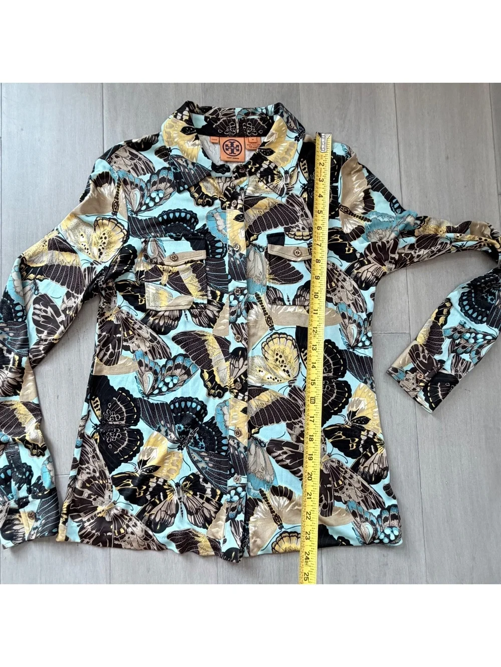 Tory Burch Silk Button-Up Shirt with Butterfly Print Size M